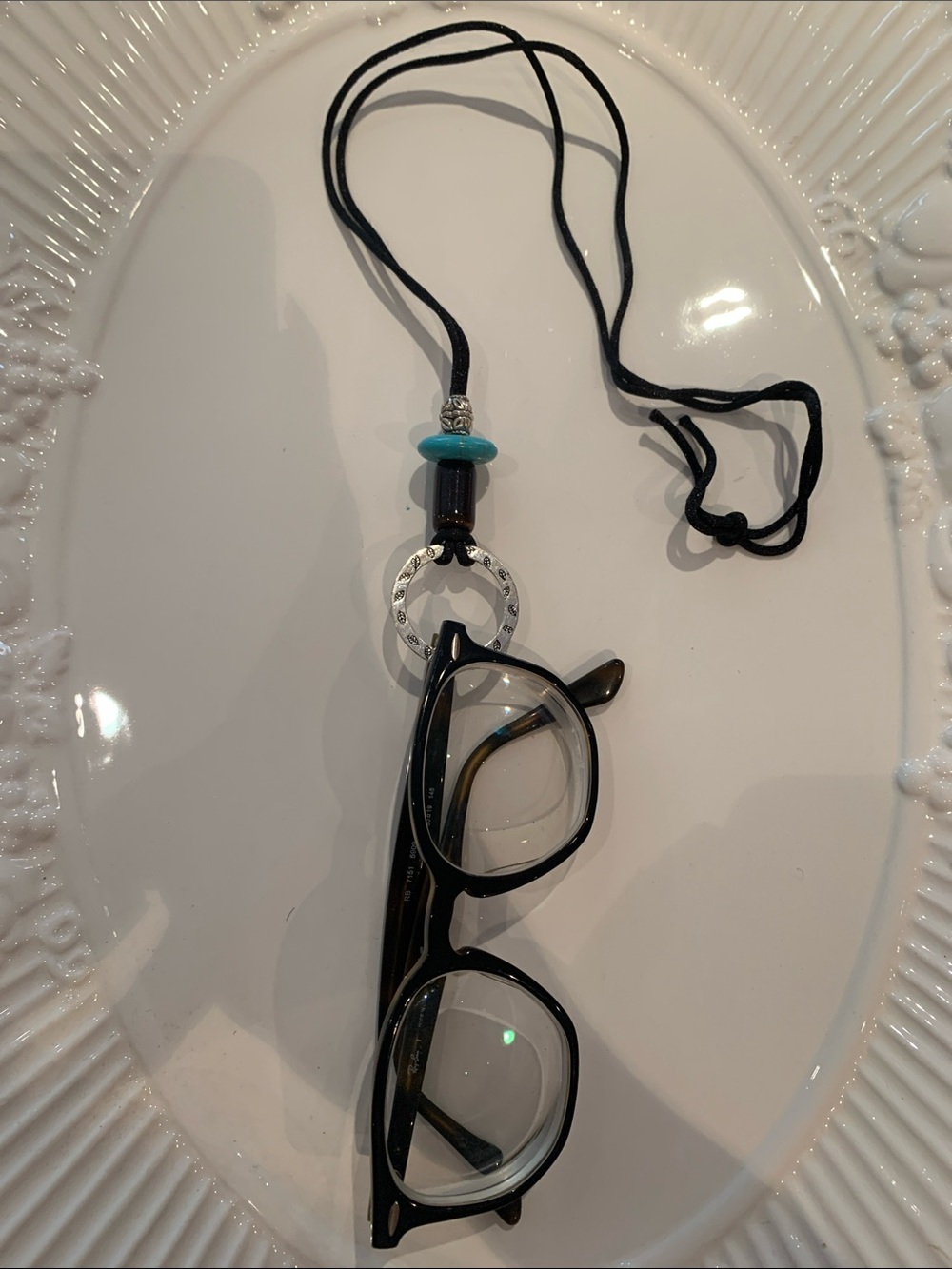 Black Eyeglass Necklace Holder with Turquoise Accent